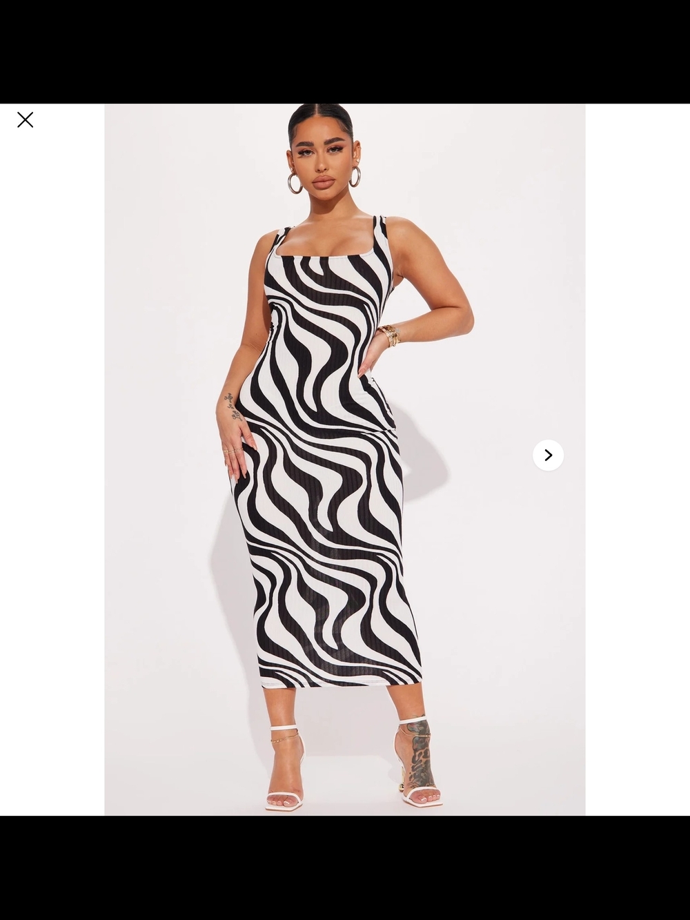 Black & White Wave Midi Dress
